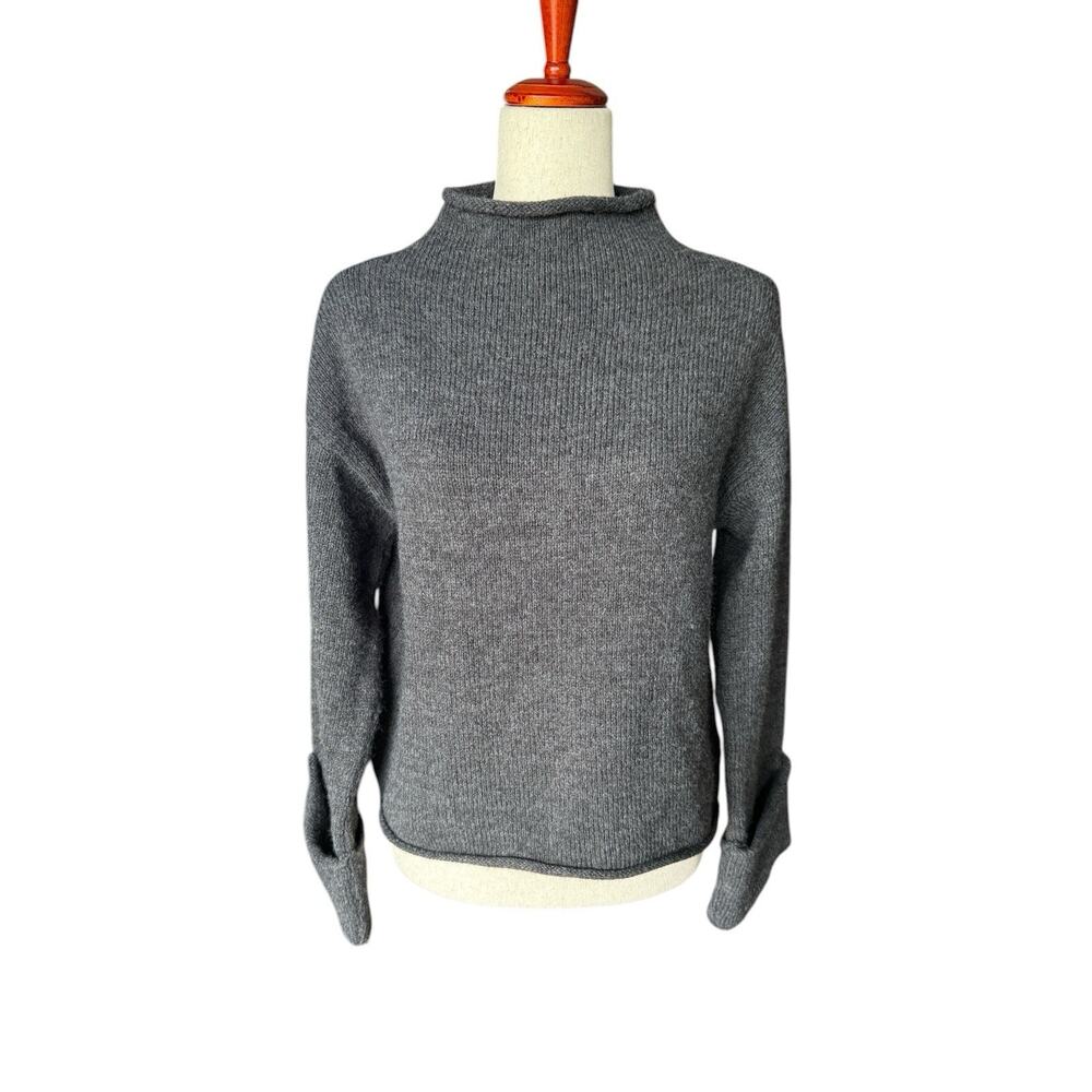 Anthropologie Mock Neck Sweater Gray Knit Pullover Jumper Cuff Sleeve Cozy XS